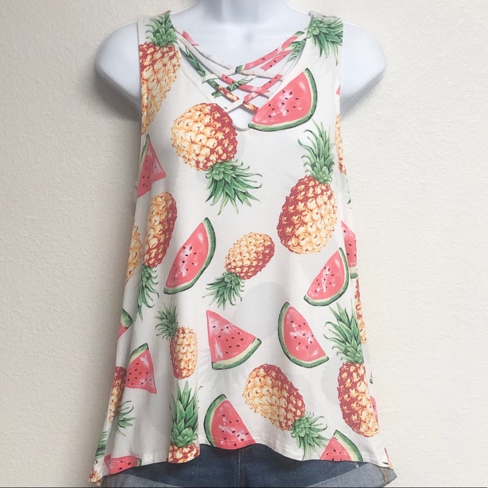 Watermelon & pineapple Criss Cross Tank